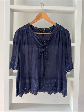 Vintage Isabel Marant Navy Eyelet Peasant Blouse
